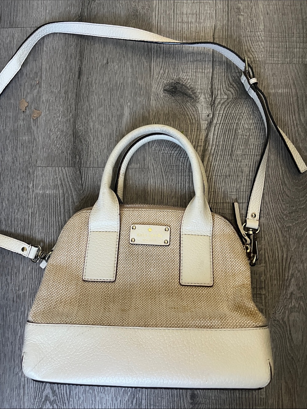 Kate Spade Cream & Beige Satchel with Adjustable Strap